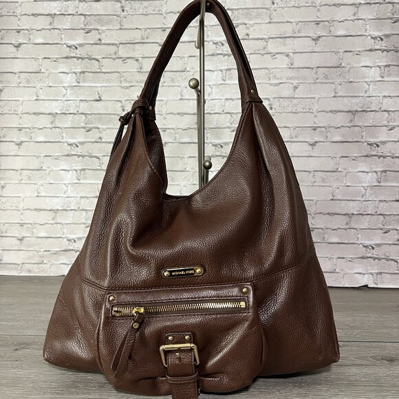 MICHAEL KORS Fulton Dark Brown SOFT Pebbled Leather Shoulder Bag Hobo Tote - Picture 1 of 6